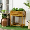 Outsunny Hochbeet Blumenkasten Pflanzkasten mit klappbarer Tischplatte, Kräuterbeet mit Innenverkleidung aus Vlies, für Garten, Terrasse, Holz, Braun, 64 x 63 x 74,5 cm Bild 2