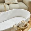 The Little Green Sheep Moses Basket Fitted Sheet, Organic Linen & Cotton Blend Sheet fits Most Moses Baskets 30x70 cm to 35x75 cm, White with Rice Print Bild 2