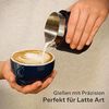 Cosumy Milchkännchen Barista Milchkännchen Edelstahl 350ml mit Lederhülle, 350 l, (Set, 1-St), Griffloses Design - Messskala im Inneren Bild 2