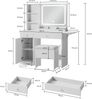 IRONCK Schminktisch mit LED-Spiegel und Ladestation, Kosmetiktisch inkl. Hocker, 2 Schubladen und Aufbewahrungsschrank, Dimmbare Beleuchtung (3 Farbmodi), Für Schlafzimmer Modernes Weiß Bild 2