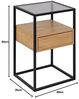 AC Design Furniture Radek quadratischer Nachttisch mit einer Schublade, zwei Ablagen, Glasplatte und Holzschublade, schwarzer Metallrahmen mit leicht zugänglicher Schublade, vielseitiger Nachttisch Bild 3