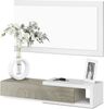Flur mit Schublade und Spiegel, Eingangsmöbel, Modell Noon, Ausführung in Artik White und Alaska Oak, Maße: 95 cm (Breite) x 19 cm (Höhe) x 26 cm (Tiefe) Bild 5