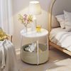 FurnitureR Runder Beistelltisch 45x50 cm -Hohe Glanz Moderner Couchtisch mit Stoffspeicherkorb, Stauraum für Wohnzimmer & Schlafzimmer, Weiß/Beige, Wackelfrei & Einfache Montage Bild 2