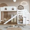 Odikalo Hochbett 90x200 Kinderbett mit Rutsche und Stauraum (Etagenbett, Kinderbett Mit Fenster, Mit Kinderrutsche, Treppen mit Handlauf, Mit 2 Schließfächer in der Treppe, Vielseitiges Design, Reichlich Stauraum, Kiefer+MDF, Weiß+Braun, 90x200cm) Bild 4