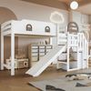 Odikalo Hochbett 90x200 Kinderbett mit Rutsche und Stauraum (Etagenbett, Kinderbett Mit Fenster, Mit Kinderrutsche, Treppen mit Handlauf, Mit 2 Schließfächer in der Treppe, Vielseitiges Design, Reichlich Stauraum, Kiefer+MDF, Weiß+Braun, 90x200cm) Bild 2