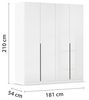 Rauch Möbel Alabama, Kleiderschrank, Garderobe, 4-türig, Zubehör Premium, 2 Kleiderstangen, 5 Einlegeböden, Schubladeneinsatz, Farbe Hochglanz Weiß/Weiß, Griff Grau metallic, 181 x 210 x 54 cm Bild 3