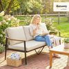 Outsunny Gartensofa mit abnehmbar Kissen, Holzoptik-Armlehnen, Stahlrahmen, Gartenbank 1 Teile, für Garten Terrasse Khaki Bild 2