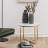 Selsey BAKAR - Beistelltisch/Couchtisch im Glamour Stil, Marmoroptik mit Metallgestell in Gold, rund 50 cm Bild 2