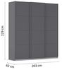 Rauch Möbel Kulmbach, Kleiderschrank mit Schwebetüren für Schlafzimmer, Kinderzimmer, Jugendzimmer, Garderobe, Flur, 3-türig, Zubehör Basic, Farbe Grau metallic, Schwarz, Breite 203 cm Bild 3
