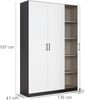 Rauch Möbel Allrounder Schrank Drehtürenschrank Kleiderschrank Weiss/Grau, 3-türig, inkl. 8 Einlegeböden, BxHxT 136 x 39 x 41 cm Bild 3