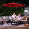 Songmics Sonnenschirm Mit Led-Solar-Beleuchtung, Ampelschirm 300 Cm, 32 Led-Lämpchen, Mit Ständer, Sonnenschutz Balkon, Balkonschirm, Upf 50 und mehr, Mit Kurbel, Für Terrasse, Garten, Rot Gpu018R01 Bild 2