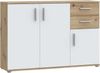 Forte IKOLI Kommode 120, Moderne Kommode, 3-türig, 2 Schubladen, Wohn-/Schlafzimmer, Flur, Holzwerkstoff, Weiß mit Artisan Eiche Holzdekor, 119,6 cm breit x 81,7 cm hoch x 31,4 cm tief Bild 4