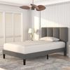 VECELO Polsterbett 90x200 cm mit Lattenrost Rückenlehne, Hautfreundliche Leinenmaterial, Bett Einzelbett Jugendbett(Ohne Matratze), Legierter Stahl, Grau Bild 3