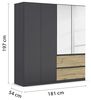Rauch Möbel Costa, Kleiderschrank für Schlafzimmer, Kinderzimmer, Babyzimmer, Garderobe, 4-türig, Spiegel, 2 Schubladen, Push-to-Open, Zubehör Classic, Farbe Grau metallic, Schwarz, Breite 181 cm Bild 3