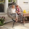 Outsunny Hängesessel Mit Kissen, mit Klappbarem Sitzkorb, Seitentaschen (Hängeschaukel, 1-St, Hängestuhl), Für Indoor, Outdoor, Polyester, Stahl, Sand Bild 2