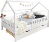 Ticaa Kinderbett Hausbett \"Kay\" 100x200 Kiefer massiv weiß inkl. 2 Schubkästen Bild 2