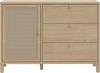 Forte SKELBIT Kommode 120, Kommode im Boho-Stil, 1-türig, 3 Schubladen, Holzwerkstoff, Wohn-/Schlafzimmer, Elegancia Eiche Holzdekor|Technorattan, 116,3 cm breit x 82,5 cm hoch x 42 cm tief Bild 3