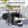 Outsunny Servierwagen mit Arbeitsfläche, Schrank, Haken, Räder, aus Edelstahl, (3-Etagen Grillwagen, 1 St, klappbar BBQ Grilltisch), für Garten, Grill, 116 x 50 x 93cm, Schwarz Bild 4