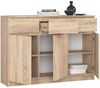 AKORD Kommode K 140 cm 3 | Schubladen und 3 Türen || für das Wohnzimmer Schlafzimmer Schrank Büro Arbeitszimmer | Modernes Funktionales Design Schichtstoffplatte 16 mm Farbe Eiche Sonoma Bild 5