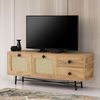 Hanah Home Stylish TV Stand with 2 Drawers & Shelves, Oak & Black, 140 x 60 x 40 cm | 100% Melamine Coated, 18 mm Thick | Bohemian, Industrial, Rustic Design Bild 2