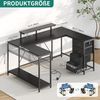 YITAHOME Gaming Tisch mit Steckdosen & LED-Lichter, Computer Schreibtisch mit Schubladen & Stauraum, Reversibler Eckschreibtisch mit Regalen, Computertisch für Home Office, 158x100 cm, Schwarz Bild 3
