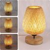 Comely Nachttischlampe mit Kabelschalter, Modern LED Tischlampe Rattan aus Bambus und Holz, Schreibtischlampe Holz mit E27-Fassung max 60W, Nachtlicht Leselampe für Schalfzimmer Kinderzimmer Bild 3