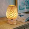 Comely Nachttischlampe mit Kabelschalter, Modern LED Tischlampe Rattan aus Bambus und Holz, Schreibtischlampe Holz mit E27-Fassung max 60W, Nachtlicht Leselampe für Schalfzimmer Kinderzimmer Bild 2