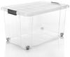 BigDean 3 Stück 60 L Aufbewahrungsbox mit Deckel groß transparent - stapelbare robuste Box - rollbare Stapelbox mit festen Klickverschlüssen - Made in Germany Bild 2