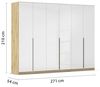 Rauch Möbel Alabama, Kleiderschrank, Garderobe, 6-türig, Zubehör Premium, 3 Kleiderstangen, 6 Einlegeböden, Schubladeneinsatz, Farbe Hochglanz Weiß/Eiche Artisan, Griff Grau metallic, 271 x 210 x 54 cm Bild 3