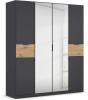 rauch Kleiderschrank, Drehtürenschrank TICAO, 6-türig, 2 Spiegeltüren, 2 Schubkästen, inkl. Türdämpferset, Grau metallic, 181 x 210 x 54 cm