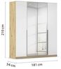 Rauch Möbel Alabama, Kleiderschrank, Garderobe, 4-türig, Spiegel, Zubehör Classic, 2 Kleiderstangen, 5 Einlegeböden, Farbe Hochglanz Weiß/Eiche Artisan, Holz, Griff Grau metallic, 181 x 210 x 57 cm Bild 3