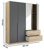 Kleiderschrank Drehtürenschrank Dark&Wood | 4-türig | mit Spiegeltüren & Schubkästen | grau metallic / Eiche Artisan | 181x210 Bild 3