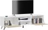 Homey TV-Möbel im nordischen Design, 2 Aufbewahrungsfächer und 2 Türen, geeignet für Fernseher bis zu 77 Zoll, Holz, Weiß-Schwarz, 49 cm (Höhe) x 180 cm (Breite) x 40 cm (Tiefe) Bild 3