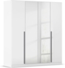 rauch Kleiderschrank Alba, Drehtürenschrank, Garderobenschrank, 4-türig, mit Spiegel, mit 2 Kleiderstangen und 2 Einlegeböden, Farbe Hochglanz Weiß/Weiß, Griffstange Grau metallic, Schwarz, 181x197x54cm