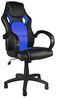 BAKAJI Sportstuhl für Büro, 4 Räder, 360 ° drehbar, Modell Racer Gaming, extra luxuriös, aus schwarzem Kunstleder und blauem Stoff Bild 4