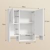 Badezimmerschrank mit Spiegel, Wandschrank mit Türen und offenen Fächern, wandmontierter Medizinschrank mit 2 Handtuchhaltern, Badschrank für Badezimmer, Waschküche und Küche, Weiß Bild 2
