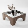Hanah Home Stylish Coffee Table, 37x50 cm, Tempered Glass & Walnut Melamine, 18 mm Thickness | Elegant Design, PVC Edge Bands, Disassembled for Easy Assembly Bild 3
