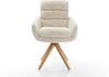 Drehstuhl Abelia-Flex mit Armlehnen Plüsch Creme-Weiß Holzgestell kantig Natur 180° drehbar Bild 4