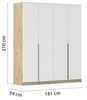 Rauch Möbel Alabama, Kleiderschrank, Garderobenschrank, 4-türig, Zubehör Classic, 2 Kleiderstangen, 5 Einlegeböden, Farbe Weiß/Eiche Artisan, Holz, Griff Grau metallic, 181 x 210 x 54 cm Bild 3