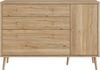 Forte HARLLSON Sideboard 90, Mid-Century-Modern Stil, leichte Montage Dank EasyKlix by Forte, 3 Schubladen, 1 Tür, Mauvella Eiche Holzdekor, 124,5 cm breit x 86,5 cm hoch x 41,5 cm tief Bild 3