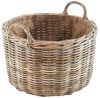 Kobolo Kaminholzkorb Holzkorb rund aus grauem Rattan mit Leinenstoff Bild 3
