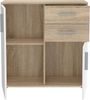 Forte IKOLI Kommode 80, Moderne Kommode, 2-türig, 2 Schubladen, Wohn-/Schlafzimmer, Flur, Holzwerkstoff, Weiß mit Sonoma Eiche Holzdekor, 79,9 cm breit x 81,7 cm hoch x 31,4 cm tief Bild 5