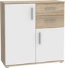 Forte IKOLI Kommode 80, Moderne Kommode, 2-türig, 2 Schubladen, Wohn-/Schlafzimmer, Flur, Holzwerkstoff, Weiß mit Sonoma Eiche Holzdekor, 79,9 cm breit x 81,7 cm hoch x 31,4 cm tief Bild 4
