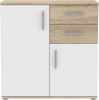 Forte IKOLI Kommode 80, Moderne Kommode, 2-türig, 2 Schubladen, Wohn-/Schlafzimmer, Flur, Holzwerkstoff, Weiß mit Sonoma Eiche Holzdekor, 79,9 cm breit x 81,7 cm hoch x 31,4 cm tief Bild 3