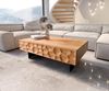 Couchtisch Solu 120x70 cm Akazie Natur 4 Schübe Fuß schwebend Metall Schwarz 3D-Front Bild 2