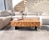 Couchtisch Solu 120x70 cm Akazie Natur 4 Schübe Fuß schwebend Metall Schwarz 3D-Front Bild 4