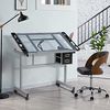 Yaheetech Zeichentisch 0-60° neigbar, Architektentisch mit kippbarer Glasplatte, Schreibtisch Bürotisch mit 2 Schubladen, für Architekten/Künstler/Maler, 90 cm L × 60 cm B Bild 2