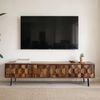 Lowboard Sheesham Massivholz 160cm TV-Board 3D Fronten 4 Türen Kabeldurchlass Metallbeine Schwarz Bild 2
