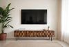 Lowboard Sheesham Massivholz 160cm TV-Board 3D Fronten 4 Türen Kabeldurchlass Metallbeine Schwarz Bild 3