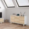 amuéblate online Buffet-Schrank, Wohnzimmer mit 3 Türen, Modell Bora, Maße: 154 cm (Breite) x 75 cm (Höhe) x 41 cm (Tiefe), Holz, Weiß glänzend und kanadische Eiche Bild 2